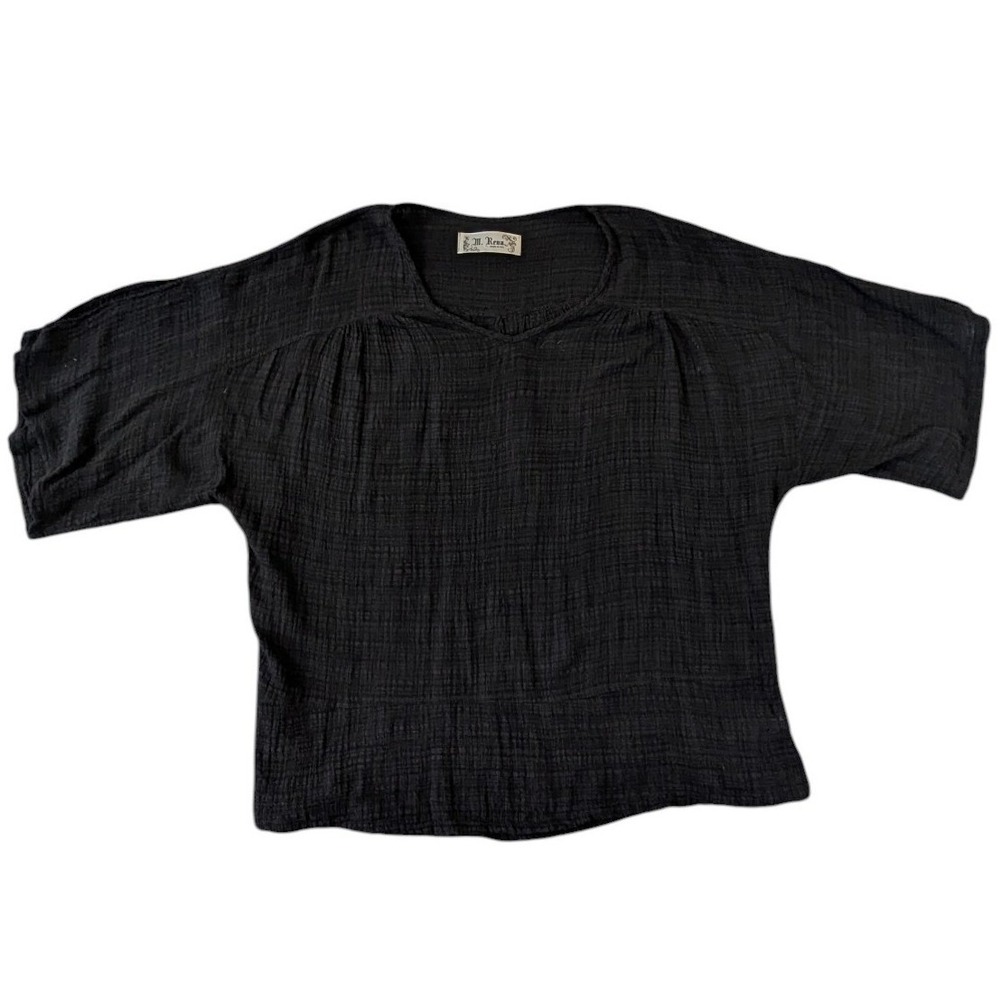 M. Rena Womens Black Gauze Split Sleeve Blouse Top L/XL Minimalist‎ Coastal